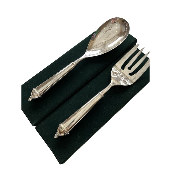 Towle Vintage Copenhagen Serving Set Silverplate Spoon and Fork IOB - Picture 3 of 12